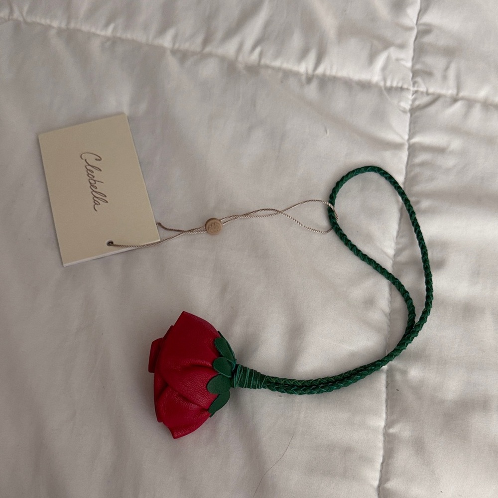 Cleobella Red Rose Charm with Green Braided Strap